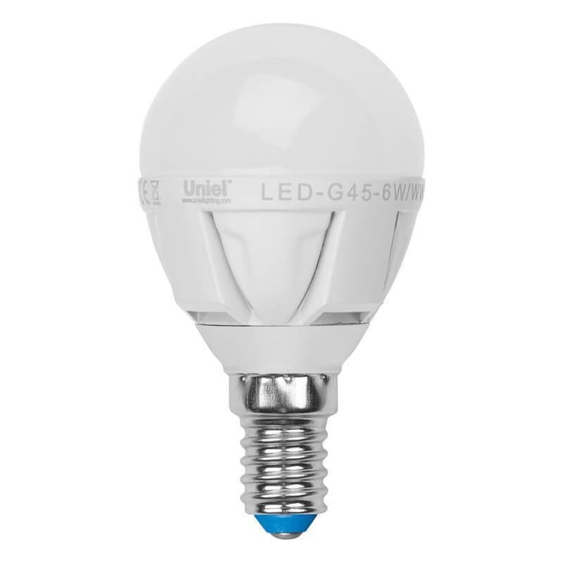 Лампа светодиодная (07905) E14 6W 3000K матовая LED-G45-6W/WW/E14/FR ALP01WH. 