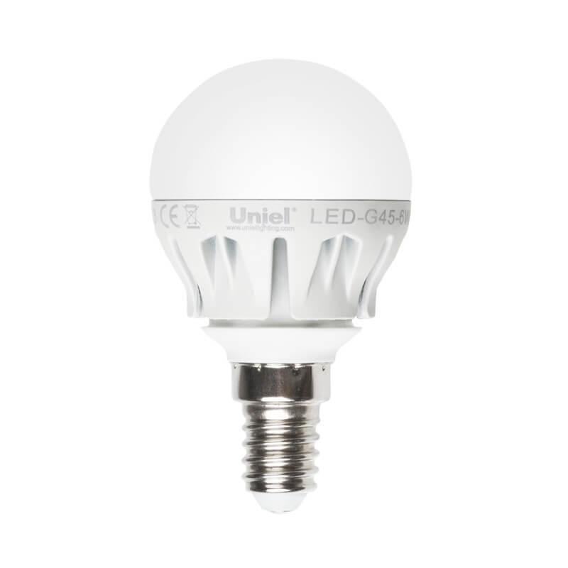 Лампа светодиодная (08138) E14 6W 4500K матовая LED-G45-6W/NW/E14/FR ALM01WH. 