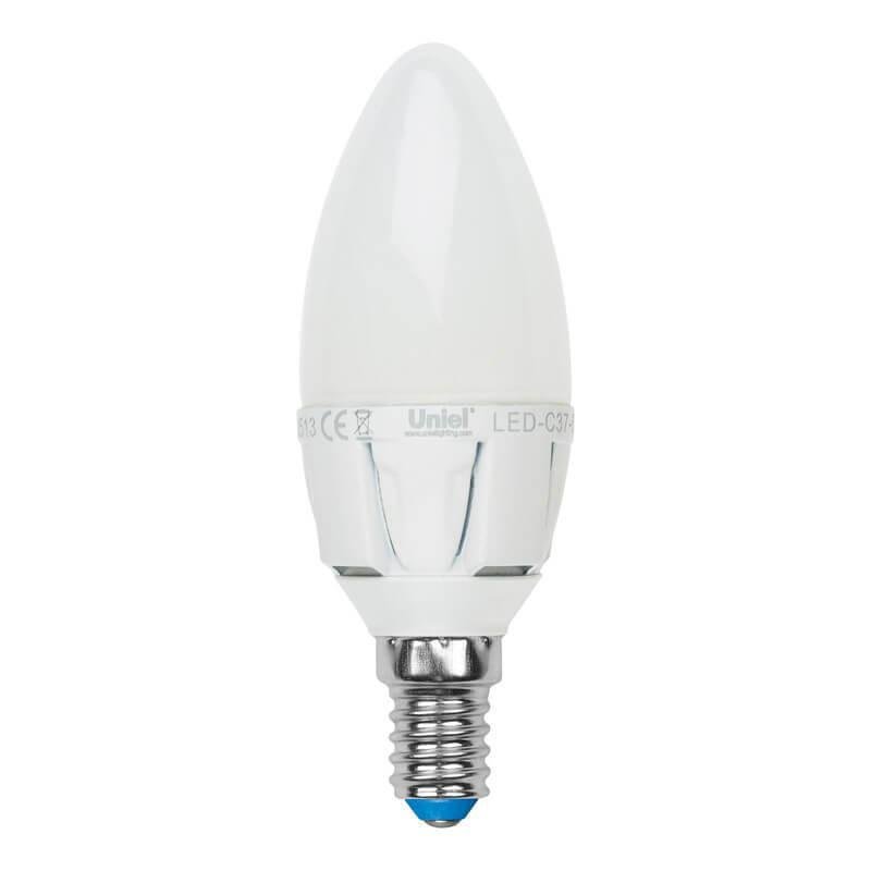 Лампа светодиодная диммируемая (UL-00000690) E14 6W 3000K матовая LED-C37-6W/WW/E14/FR/DIM PLP01WH. 