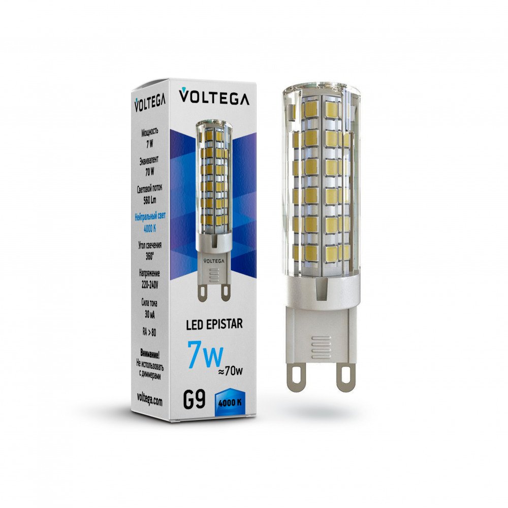 Лампа светодиодная Voltega G9 7W 4000К прозрачная VG9-K1G9cold7W 7037. 