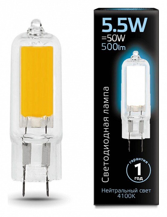 Лампа cветодиодная Gauss G4 5.5W 4100K прозрачная 107807205. 