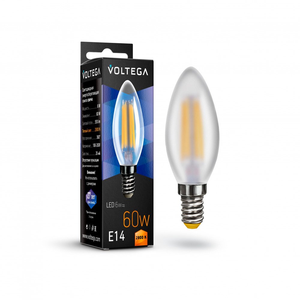 Лампа светодиодная Voltega E14 6W 2800K матовая VG10-C2E14warm6W-F 7044. 