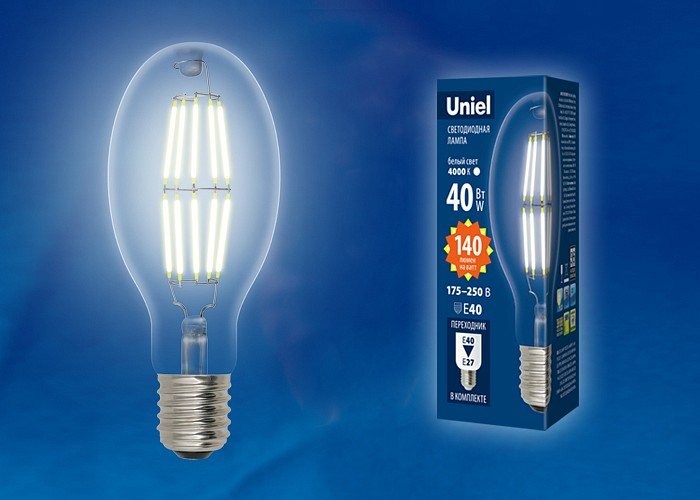 Лампа светодиодная Uniel (UL-00003763) E40 40W 6500K прозрачная LED-ED90-40W/DW/E40/CL GLP05TR. 