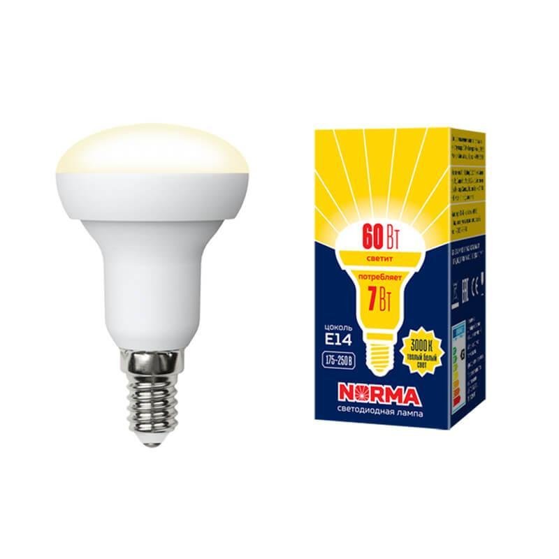 Лампа светодиодная Volpe (UL-00003845) E14 7W 3000K матовая LED-R50-7W/WW/E14/FR/NR. 