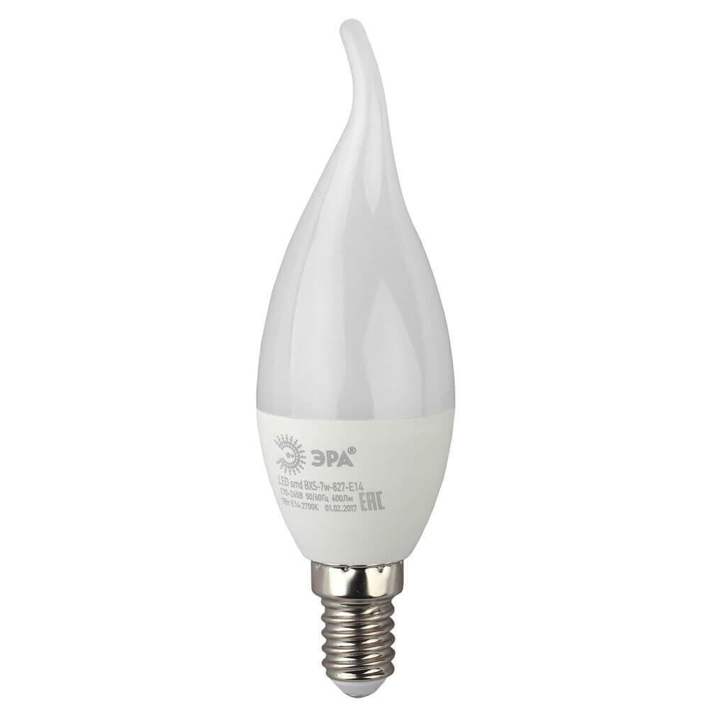 Лампа светодиодная ЭРА E14 7W 2700K матовая LED BXS-7W-827-E14. 