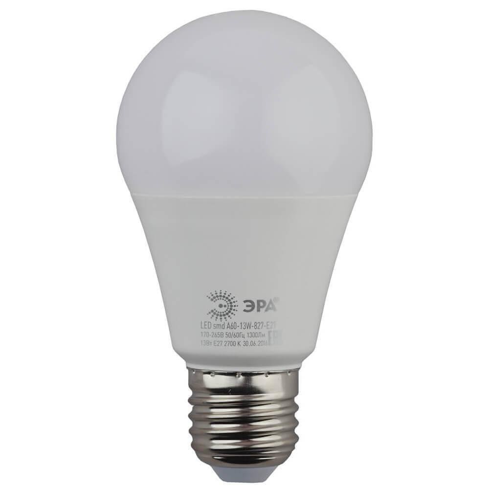 Лампа светодиодная ЭРА E27 13W 2700K матовая LED A60-13W-827-E27. 