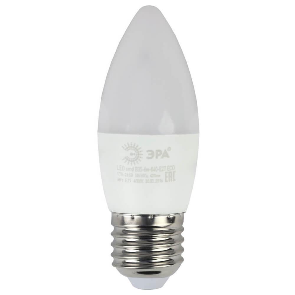 Лампа светодиодная ЭРА E27 6W 2700K матовая ECO LED B35-6W-827-E27. 