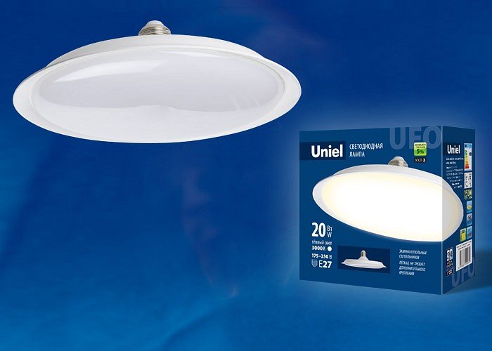 Лампа светодиодная Uniel (UL-00004570) E27 20W 3000K матовая LED-U165-20W/3000K/E27/FR PLU01WH. 