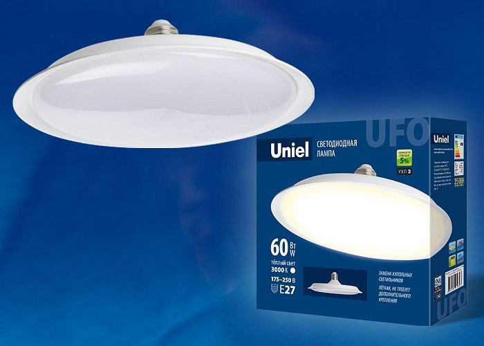 Лампа светодиодная Uniel (UL-00004576) E27 60W 3000K матовая LED-U270-60W/3000K/E27/FR PLU01WH. 