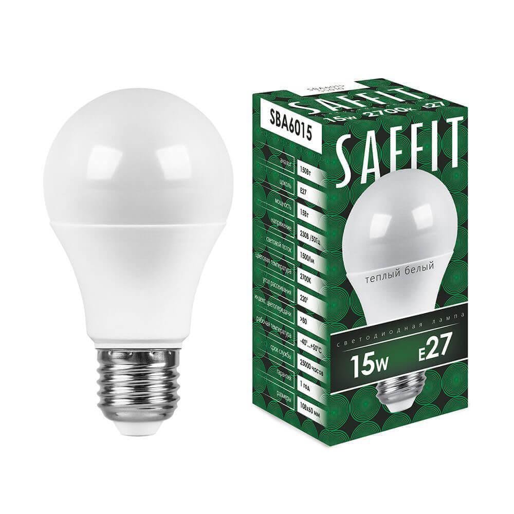 Лампа светодиодная Saffit E27 15W 2700K Шар Матовая SBA6015 55010. 