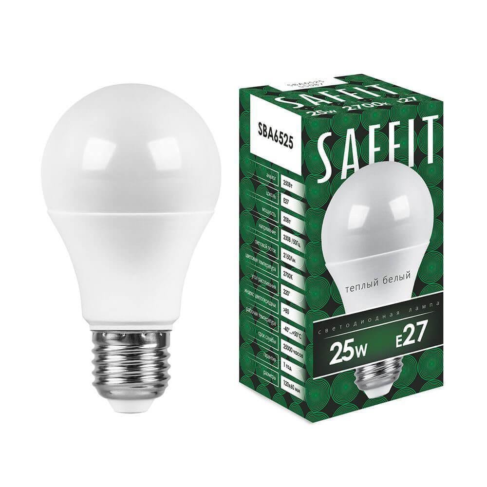 Лампа светодиодная Saffit E27 25W 2700K Шар Матовая SBA6525 55087. 
