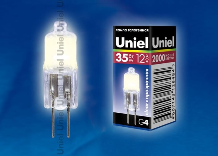 Лампа галогенная Uniel (00825) G4 35W прозрачная JC-12/35/G4 CL. 
