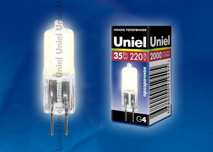 Лампа галогенная Uniel (02585) G4 35W прозрачная JC-220/35/G4 CL. 