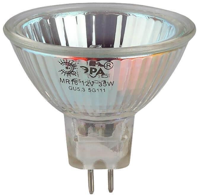 Лампа галогенная ЭРА GU5.3 35W 3000K прозрачная GU5.3-MR16-35W-12V-CL. 