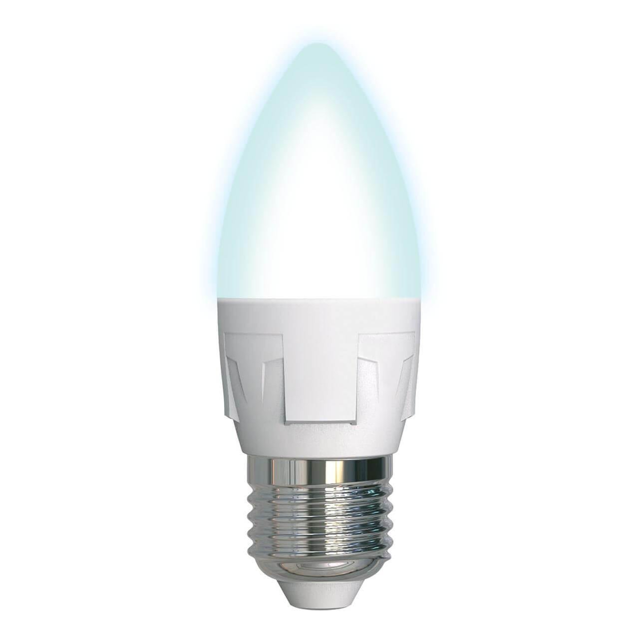 Лампа светодиодная Uniel диммируемая (UL-00004295) E27 7W 4000K матовая LED-C37 7W/4000K/E27/FR/DIM PLP01WH. 