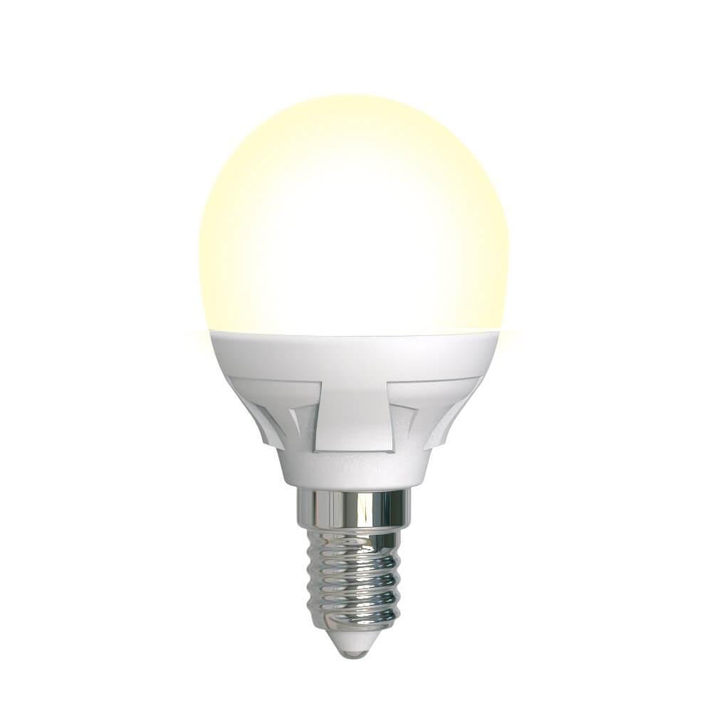 Лампа светодиодная Uniel диммируемая (UL-00004302) E14 7W 3000K матовая LED-G45 7W/3000K/E14/FR/DIM PLP01WH. 