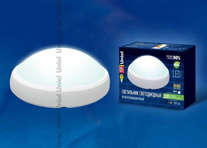 Пылевлагозащитный светодиодный светильник (11136) Uniel 5500K ULW-O04-12W/NW IP65 White. 