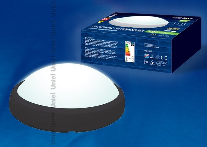 Пылевлагозащитный светодиодный светильник (11137) Uniel 5500K ULW-O04-12W/NW IP65 BLACK. 