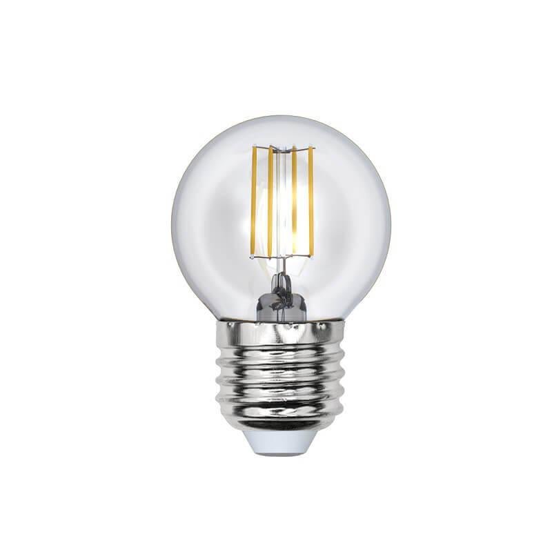 Лампа светодиодная филаментная Uniel (UL-00000196) E27 6W 3000K прозрачная LED-G45-6W/WW/E27/CL. 