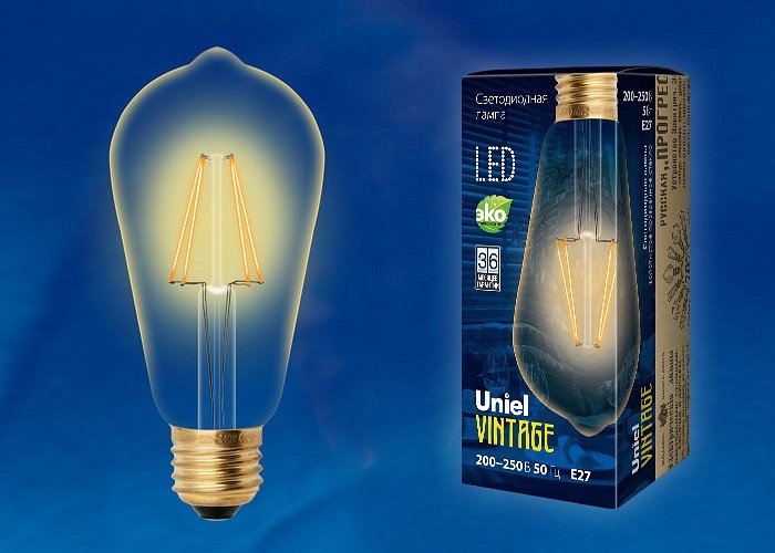 Лампа светодиодная Uniel (UL-00002360) E27 5W 2250K прозрачная LED-ST64-5W/GOLDEN/E27 GLV22GO. 