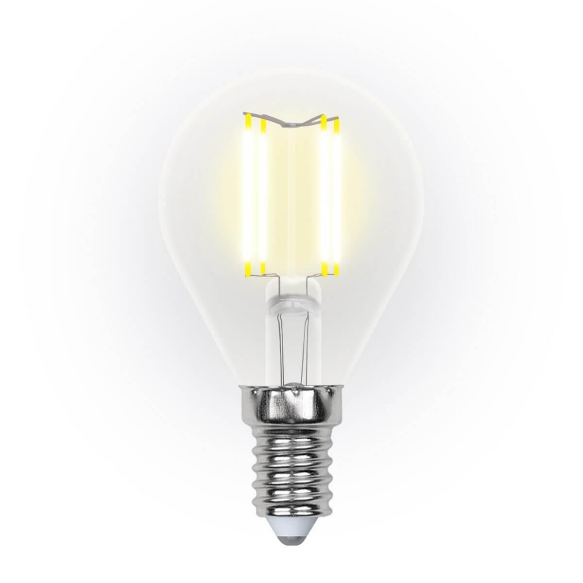 Лампа светодиодная филаментная Uniel (UL-00002866) E14 5W 3000K LED-G45-5W/WW/E14/CL/DIM GLA01TR. 