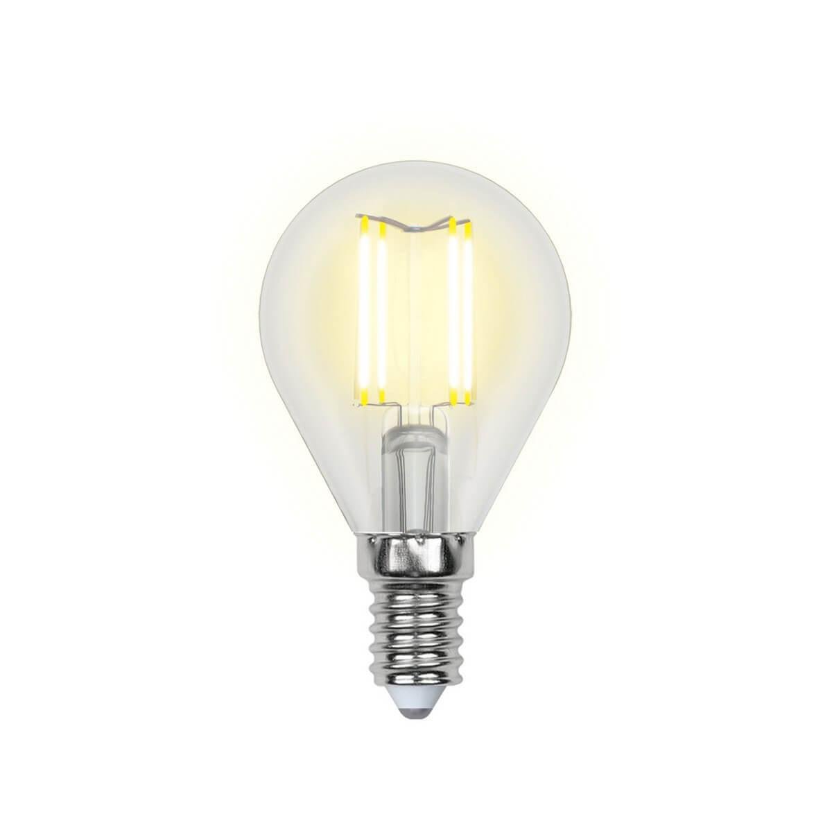 Лампа светодиодная филаментная Uniel (UL-00002870) E14 5W 4000K LED-G45-5W/NW/E14/CL/DIM GLA01TR. 
