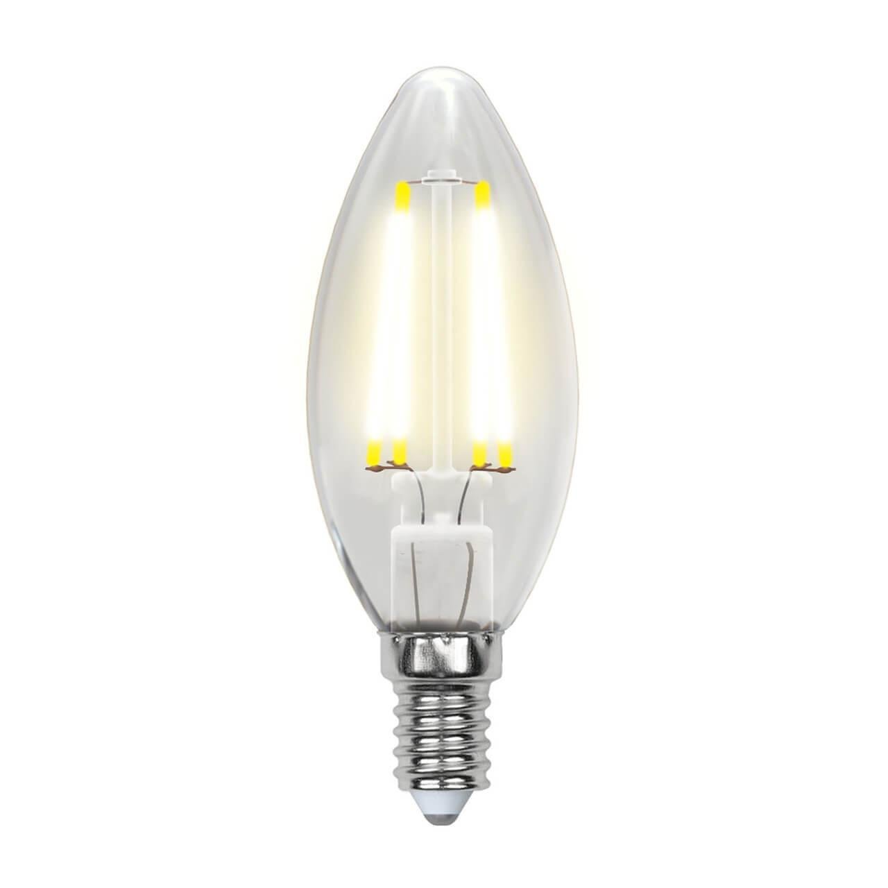 Лампа светодиодная филаментная Uniel E14 5W 3000K прозрачная LED-C35-5W/WW/E14/CL/MB GLM10TR. 