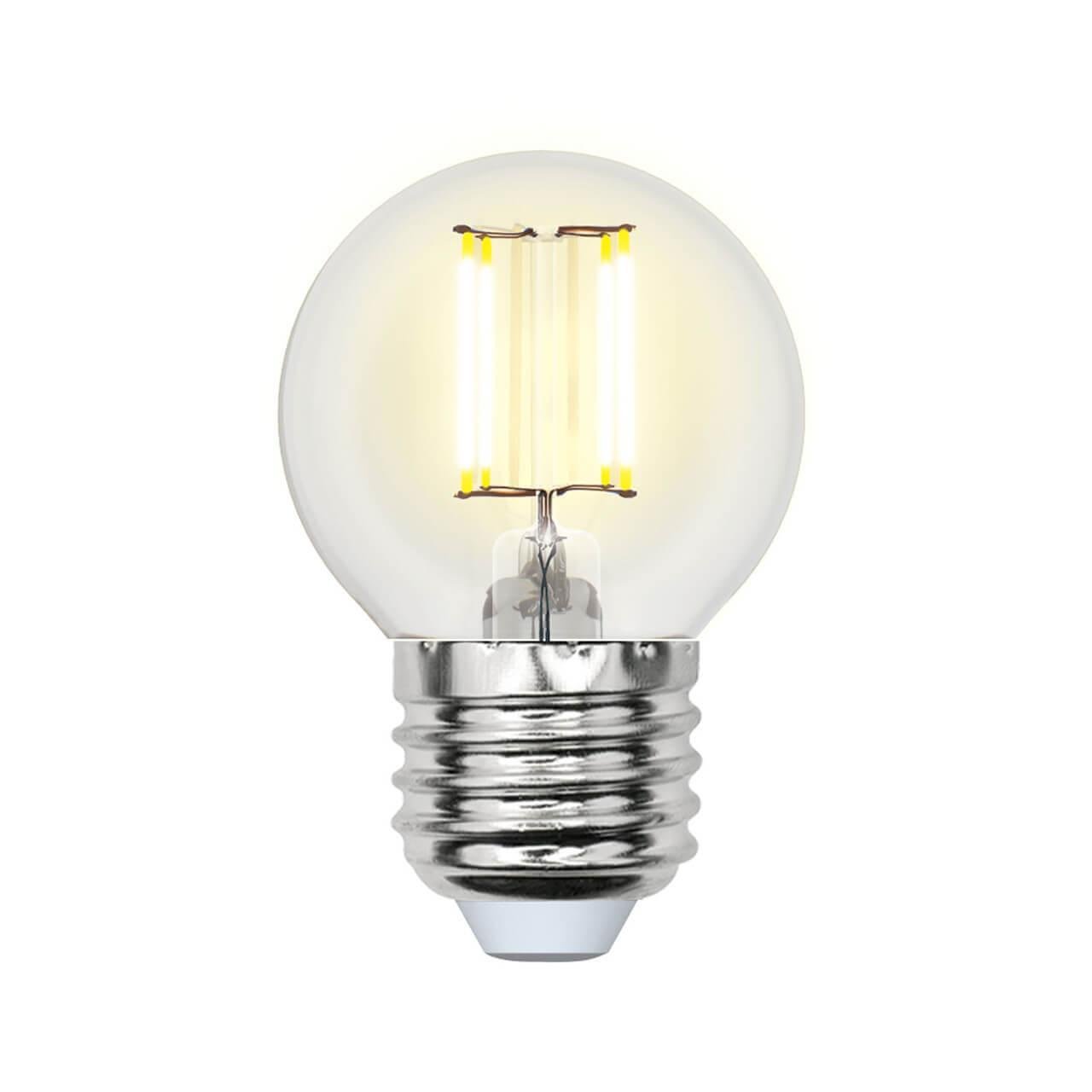 Лампа светодиодная филаментная Uniel E27 5W 3000K прозрачная LED-G45-5W/WW/E27/CL/MB GLM10TR. 