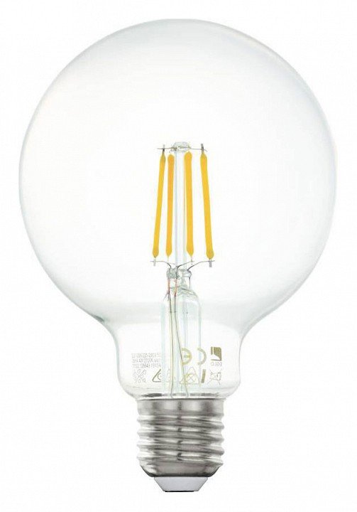 Лампа светодиодная филаментная E27 4W 2700К прозрачная 11502. 