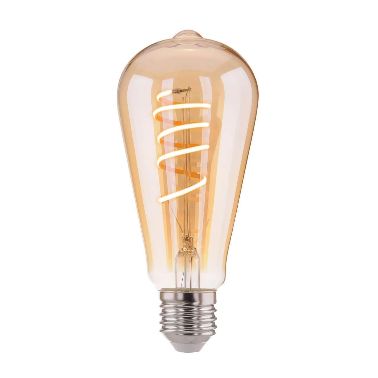 Лампа светодиодная филаментная E27 8W 3300K золотистая 4690389125225. 