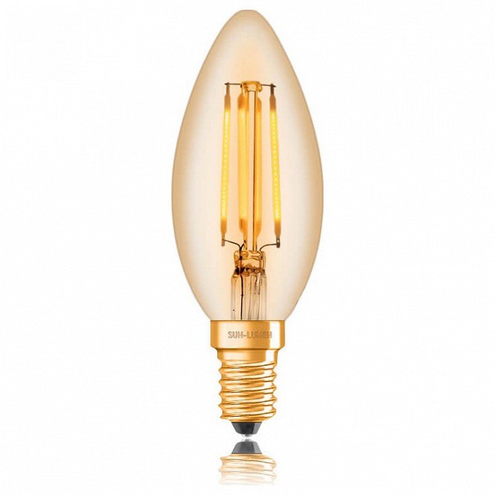 Лампа светодиодная филаментная диммируемая E14 4W 2200K золотая 057-332. 