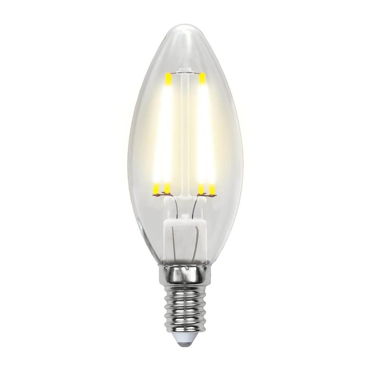 Лампа светодиодная филаментная Uniel (UL-00003245) E14 7,5W 3000K прозрачная LED-C35-7,5W/WW/E14/CL GLA01TR. 