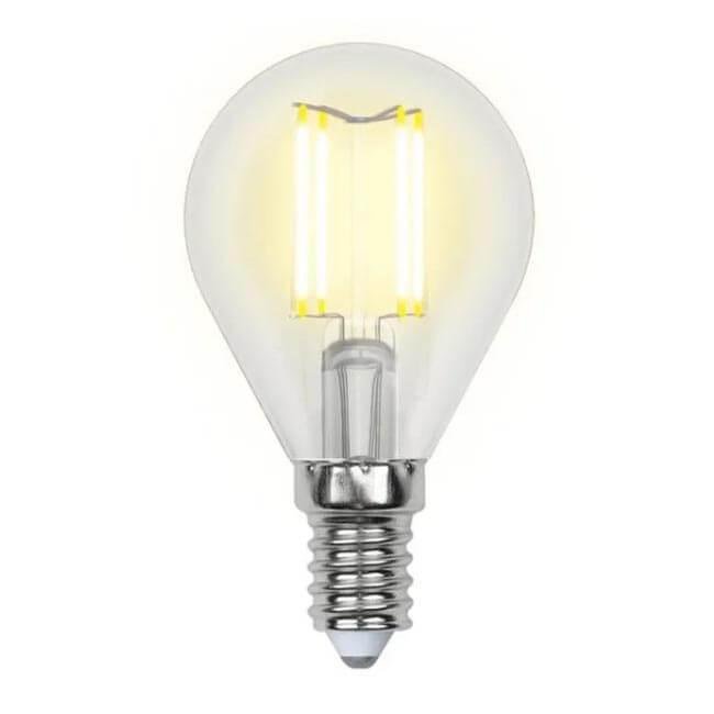 Лампа светодиодная филаментная Uniel (UL-00003250) E14 7,5W 3000K прозрачная LED-G45-7,5W/WW/E14/CL GLA01TR. 