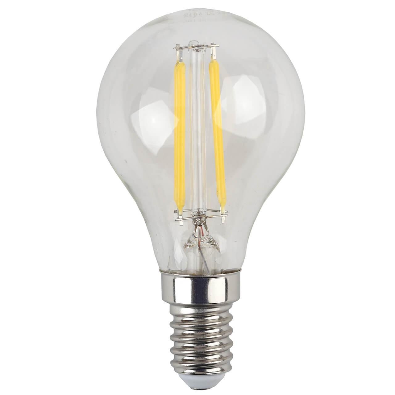 Лампа светодиодная филаментная ЭРА E14 7W 4000K прозрачная F-LED P45-7W-840-E14. 