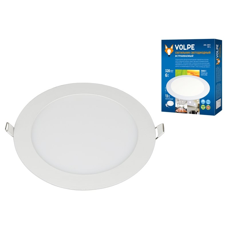 Встраиваемый светодиодный светильник (UL-00003376) Volpe ULP-Q203 R120-6W/WW White. 