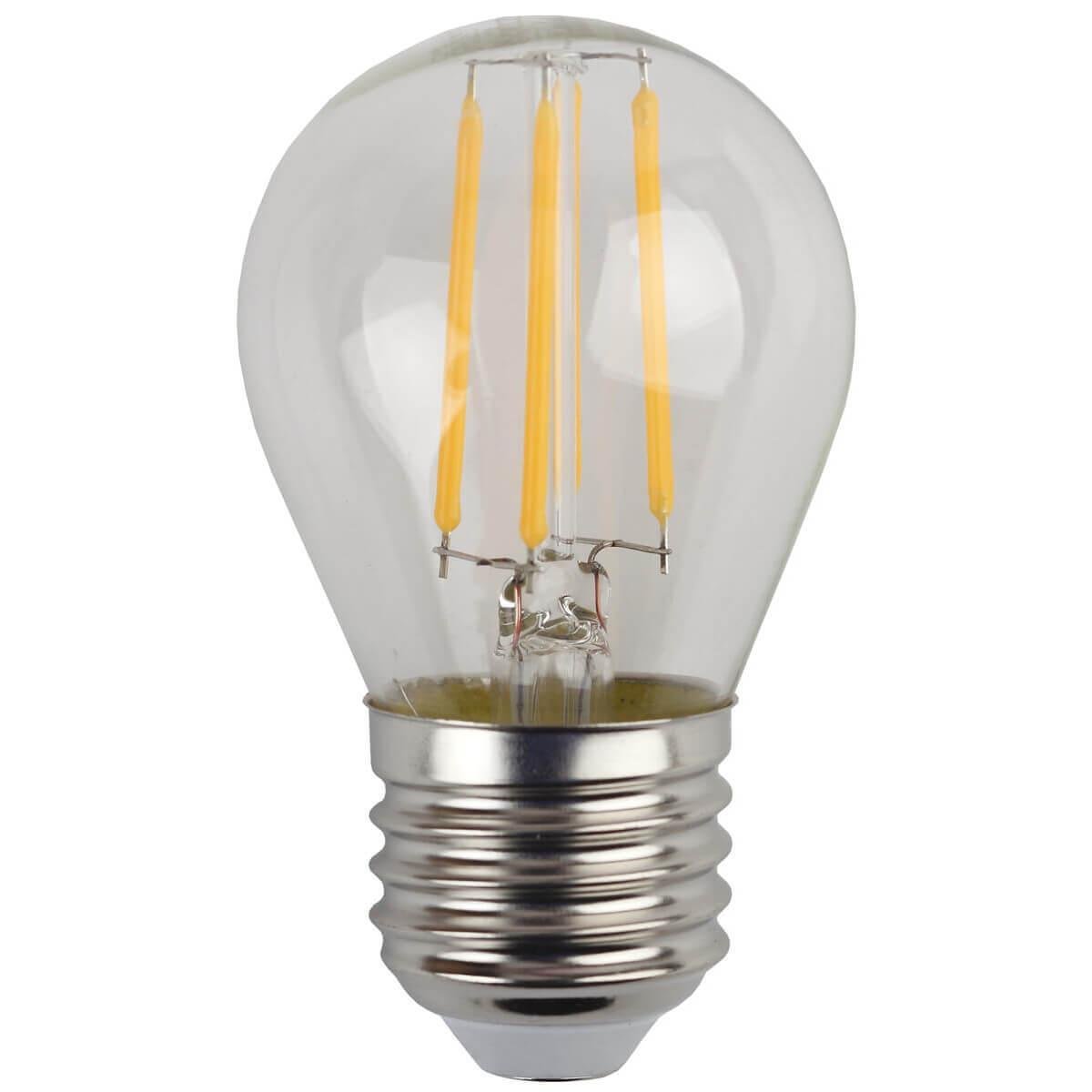 Лампа светодиодная филаментная ЭРА E27 7W 2700K шар прозрачный F-LED P45-7W-827-E27. 