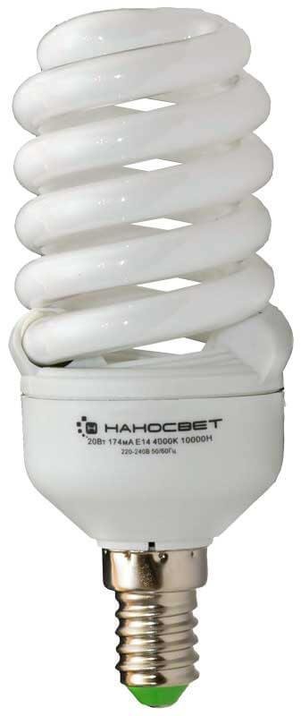 Лампа энергосберегающая Наносвет E14 20W 2700K матовая ES-SPU20/E14/827 E103. 
