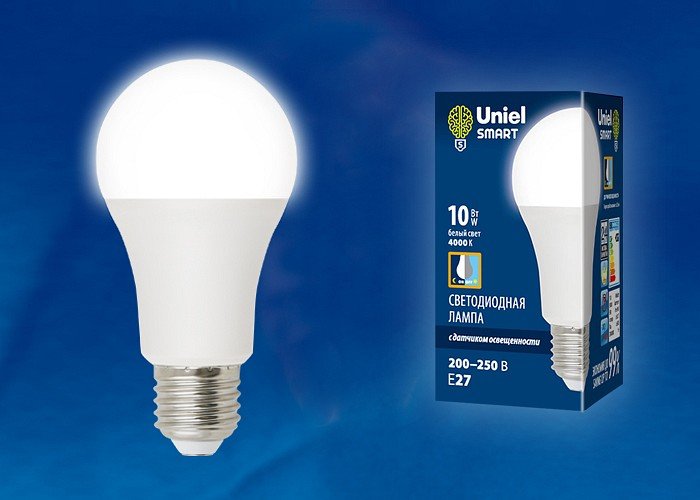 Лампа светодиодная (UL-00005710) Uniel E27 10W 4000K матовая LED-A60-10W/4000K/E27/PS PLS10WH. 