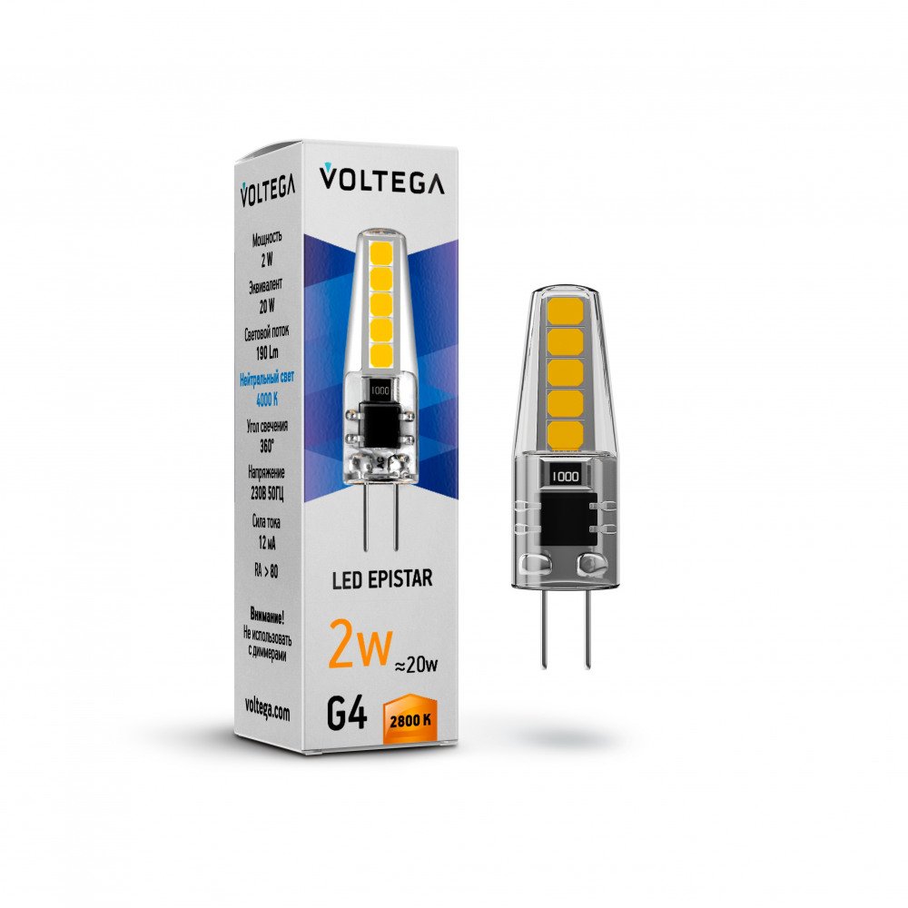 Лампа светодиодная Voltega G4 2W 2800K прозрачная VG9-K1G4warm2W 7144. 