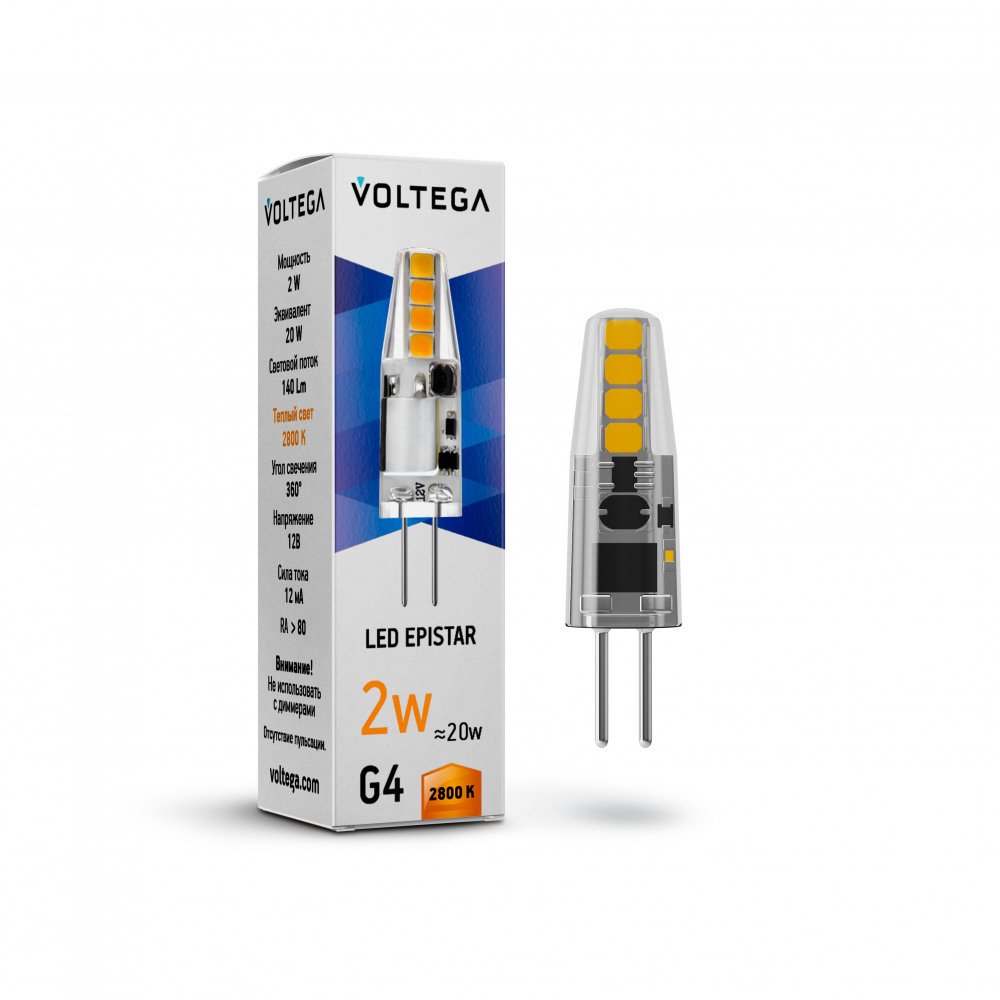Лампа светодиодная Voltega G4 2W 2800K прозрачная VG9-K1G4warm2W-12 7142. 