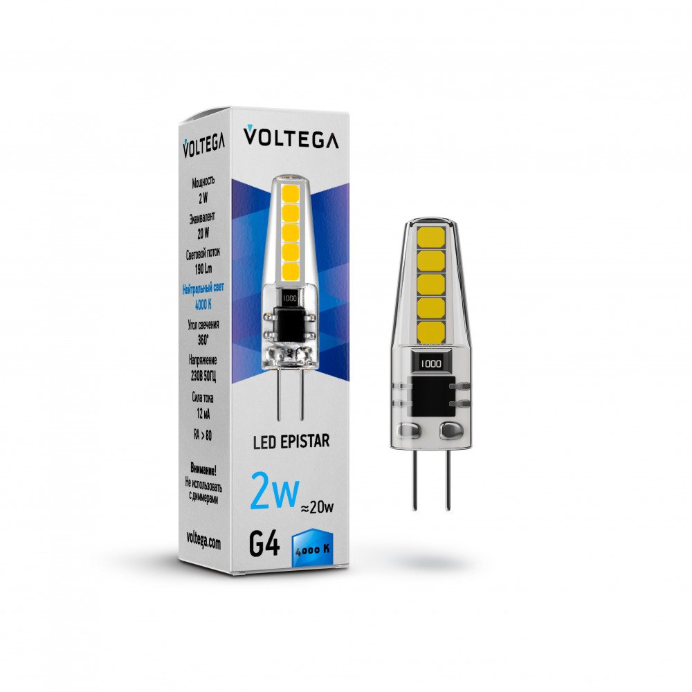 Лампа светодиодная Voltega G4 2W 4000K прозрачная VG9-K1G4cold2W 7145. 