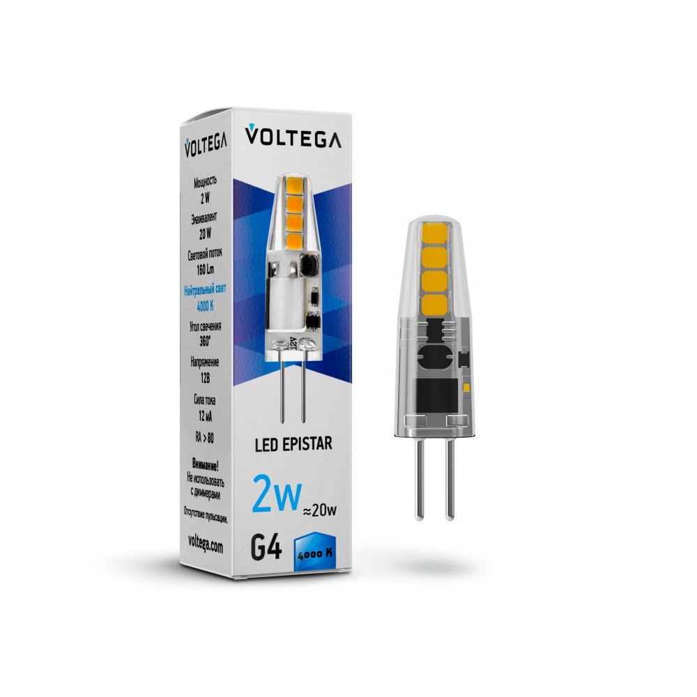 Лампа светодиодная Voltega G4 2W 4000K прозрачная VG9-K1G4cold2W-12 7143. 