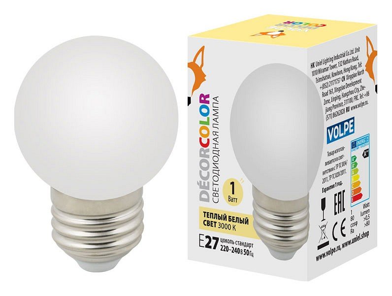 Лампа декоративная светодиодная (UL-00006560) Volpe E27 1W 3000K матовая LED-G45-1W/3000K/E27/FR/С. 