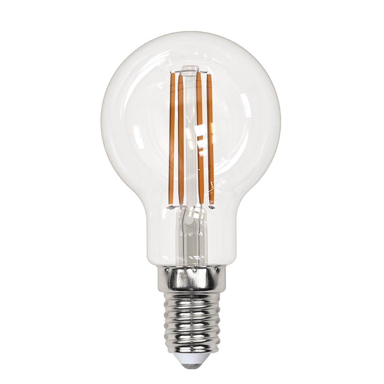 Лампа светодиодная филаментная (UL-00005905) Uniel E14 13W 3000K прозрачная LED-G45-13W/3000K/E14/CL PLS02WH. 