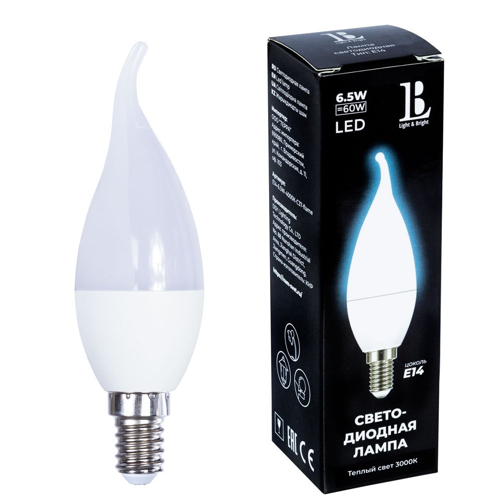 Лампочка светодиодная L&B E14-6,5W-3000К-C37-flame_lb. 