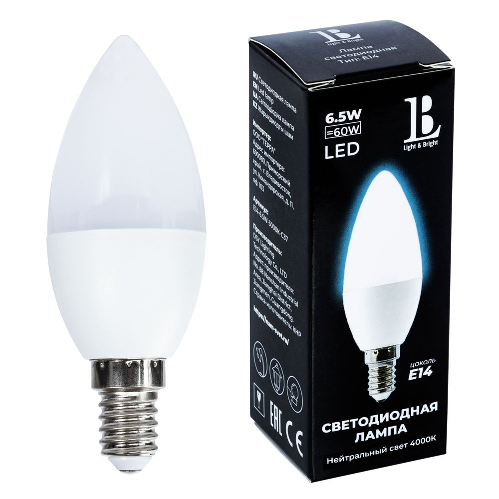 Лампочка светодиодная L&B E14-6,5W-4000К-C37_lb. 