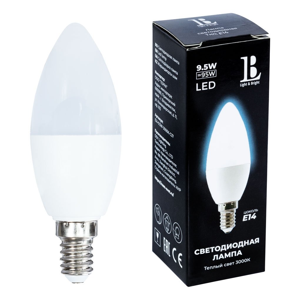 Лампочка светодиодная L&B E14-9,5W-3000К-С37_lb. 