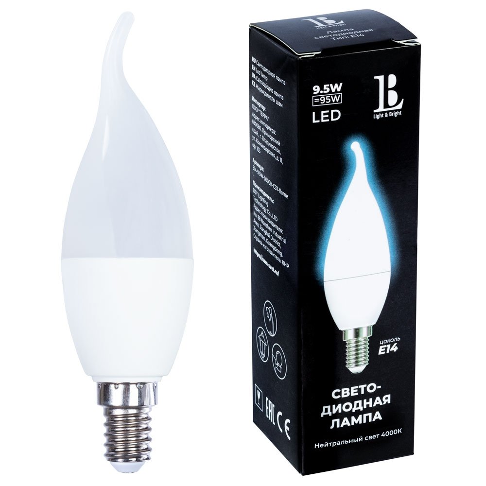 Лампочка светодиодная L&B E14-9,5W-4000К-C37-flame_lb. 