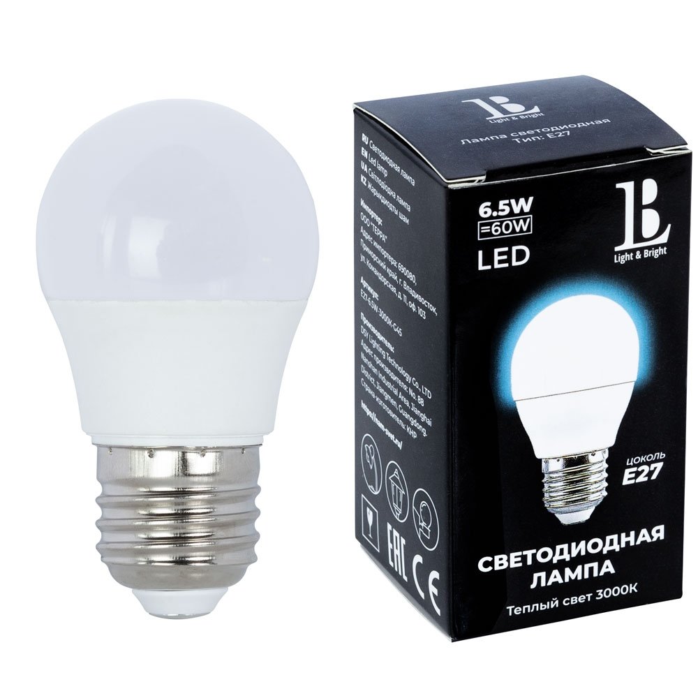 Лампочка светодиодная L&B E27-6,5W-3000K-G45_lb. 