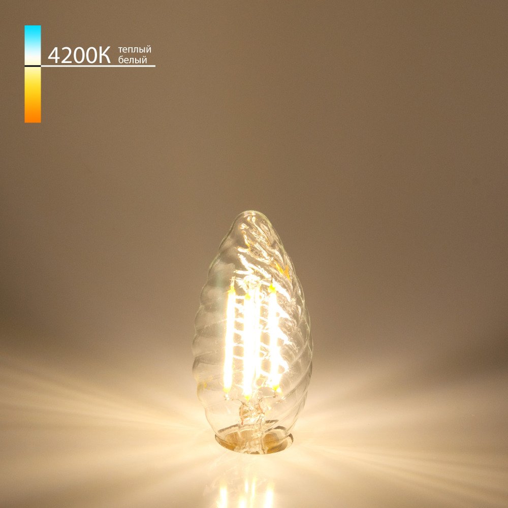 Лампочка светодиодная  Свеча витая F 7W 4200K E14 прозрачный (BL129). 